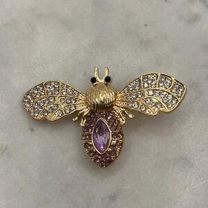 Crystal Bee Brooch Pin Bumble Pave Rhinestone Insect Gold Tone New Accessory